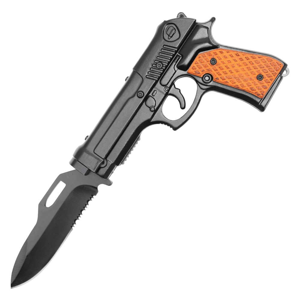 8" BLACK STEEL PISTOL FOLDING KNIFE F27WD
