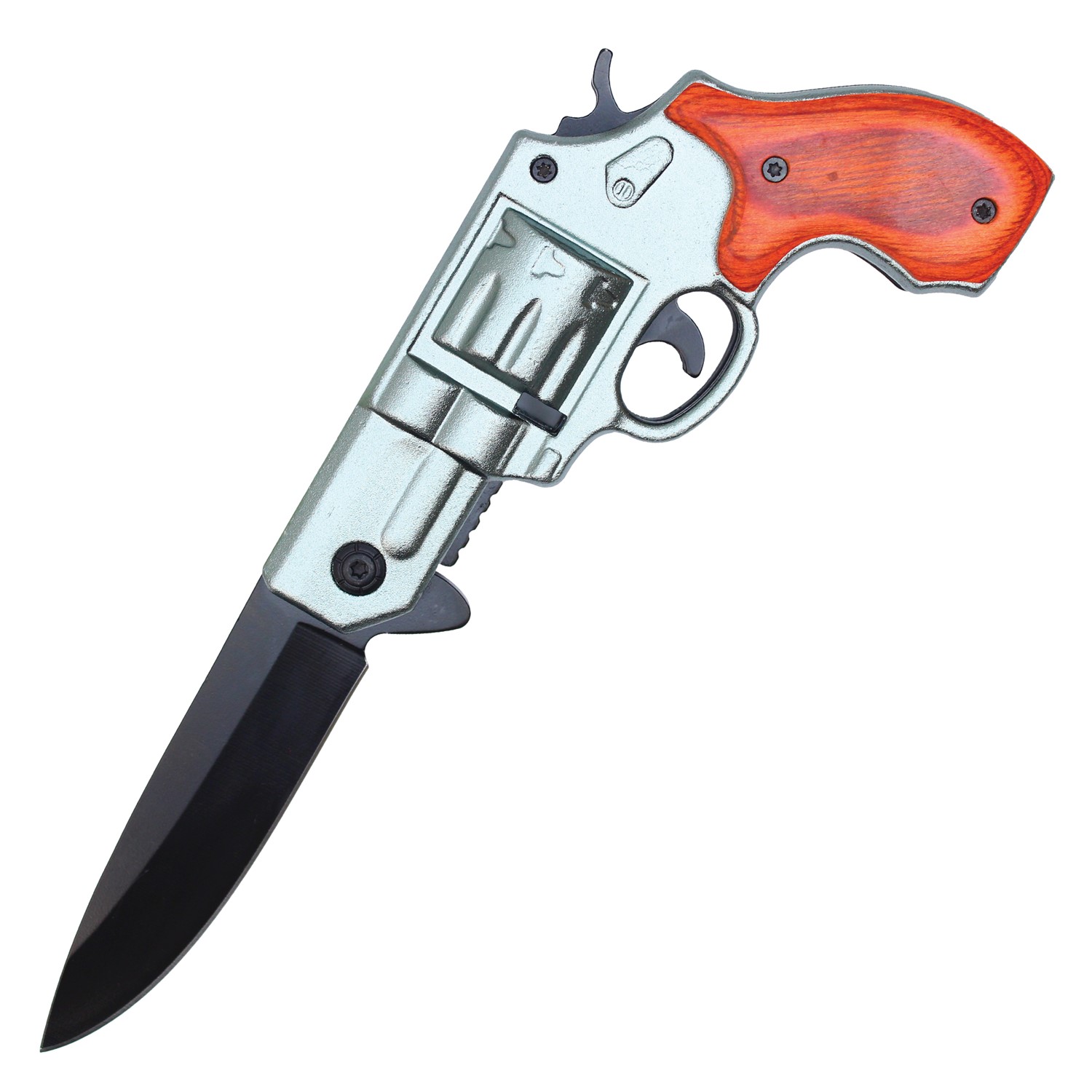 8" SILVER REVOLVER KNIFE W/ WOOD HANDLE F28GY