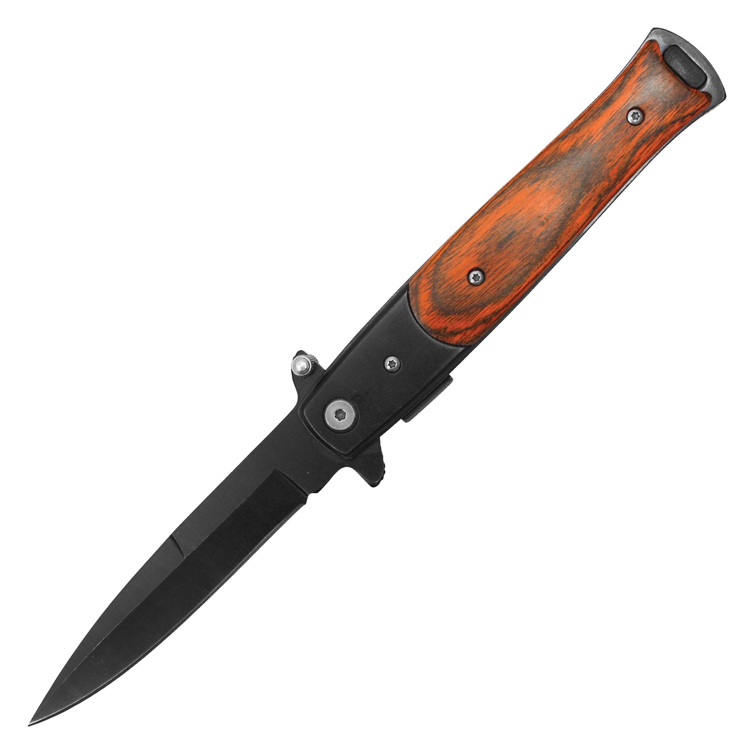 9" ASSISTED STILETTO POCKET KNIFE BLACK W/ WOOD HANDLE F30BK
