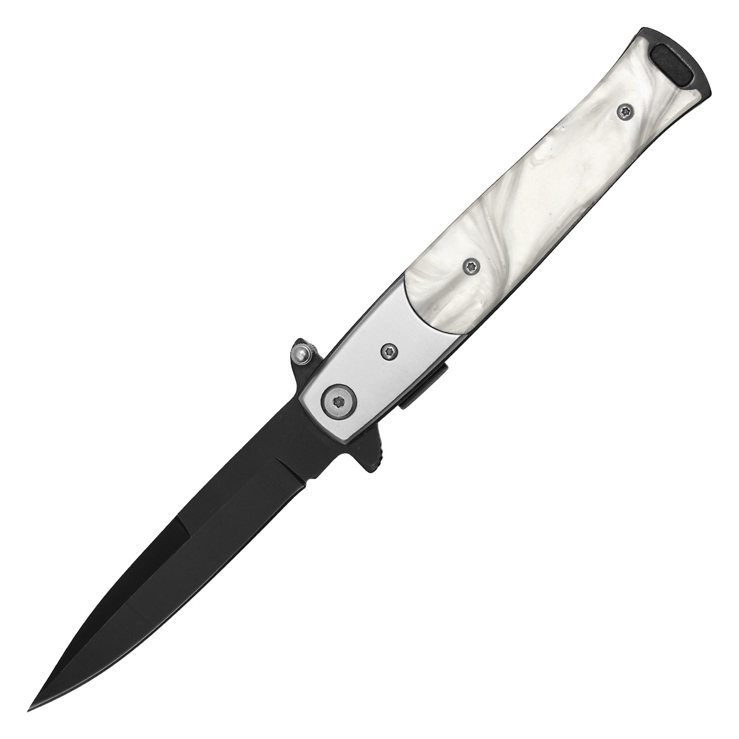 9" ASSISTED STILETTO POCKET KNIFE BLACK W/ MARBLE HANDLE F30WT