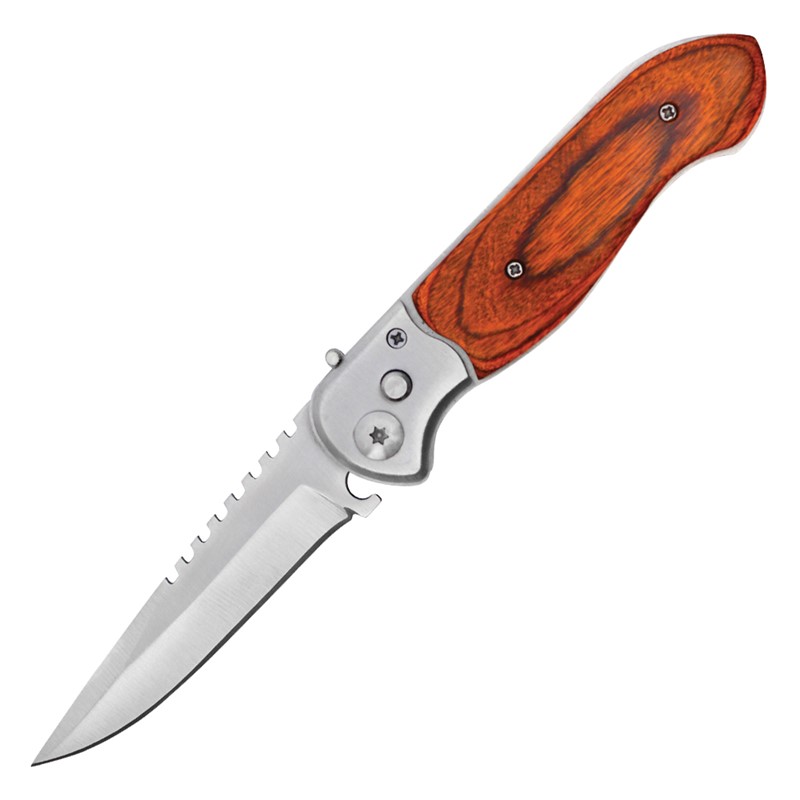 8.WOOD HDL SAWBACK-AUTO KNIFE PF17WD